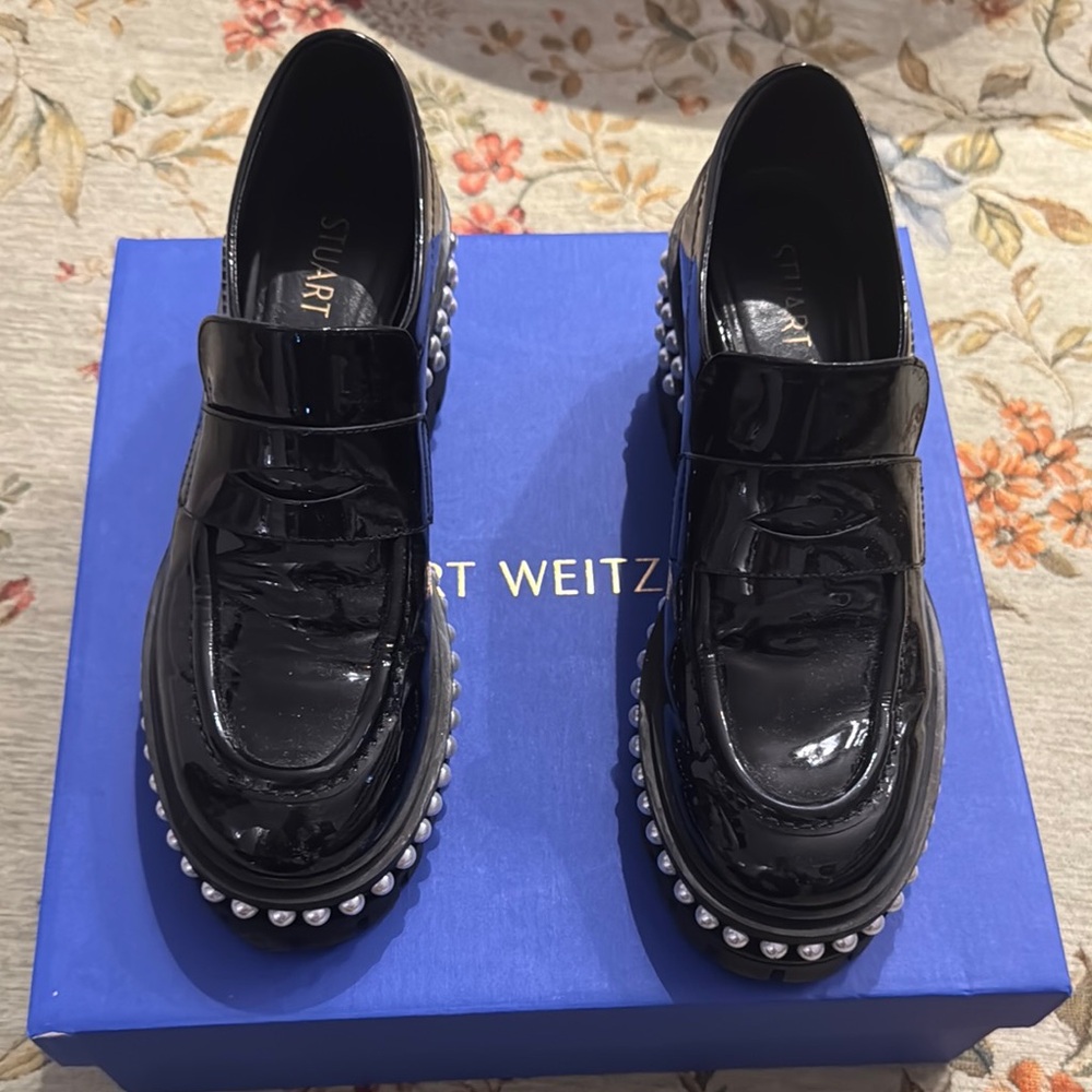 Stuart Weitzman Black Studded Platform Loafers